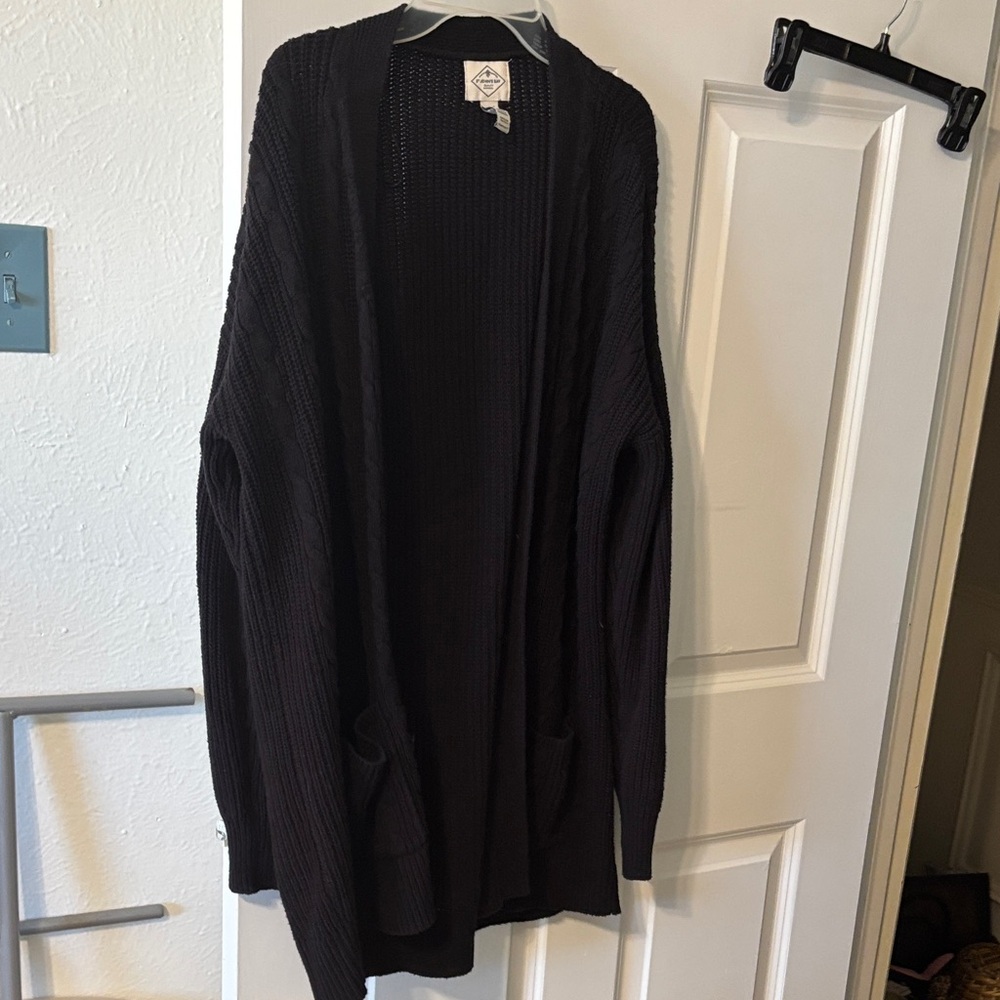 Men's Black Open-Front Knit Cardigan Sweater
